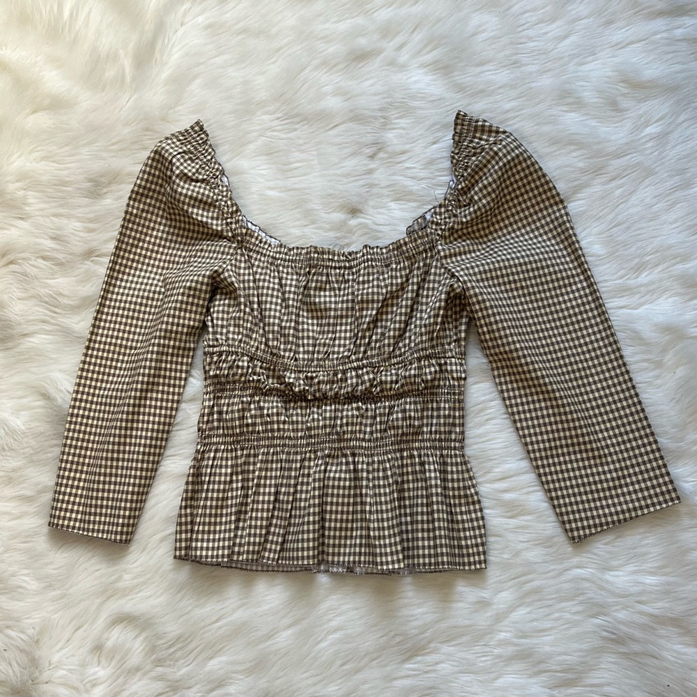 NWOT Reformation Lauryn Gingham Cotton Top Color: Neutral Pattern Sz 8 - Picture 3 of 11
